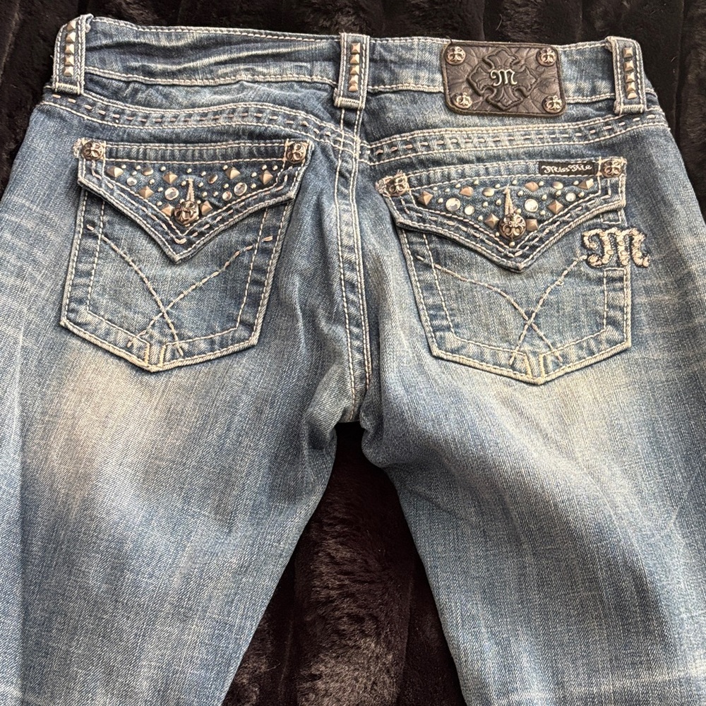 Miss Me Light Blue Boot Cut Jeans with Embellished Pockets